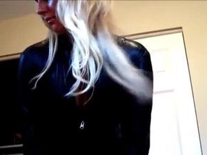Blonde mistress leather catsuit smothering