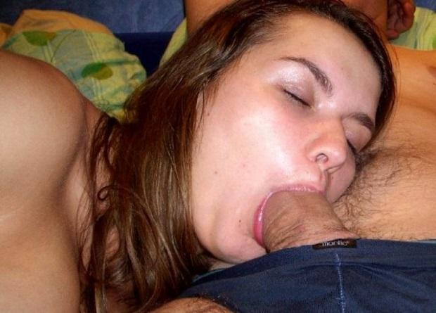 Teen doing Blowjob while friends are in next room.