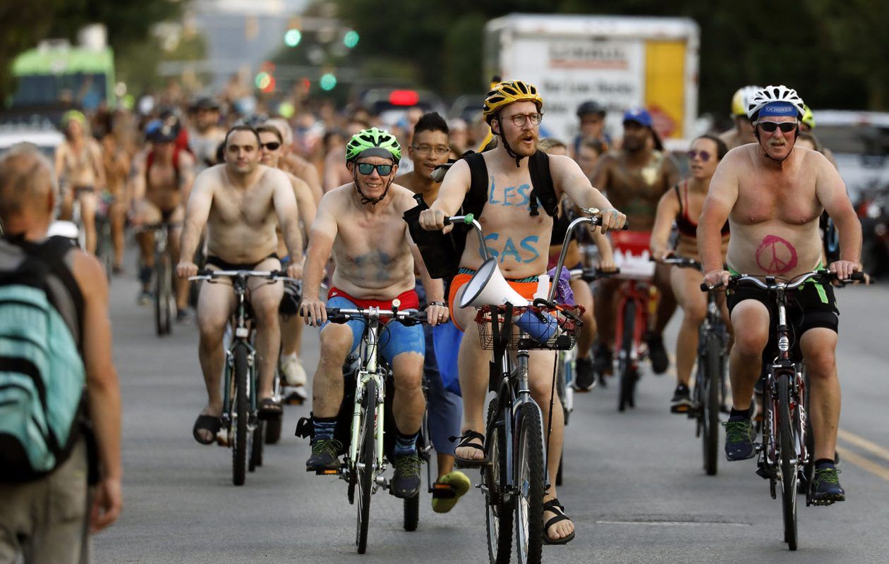 Pictures of nudist bike protesters